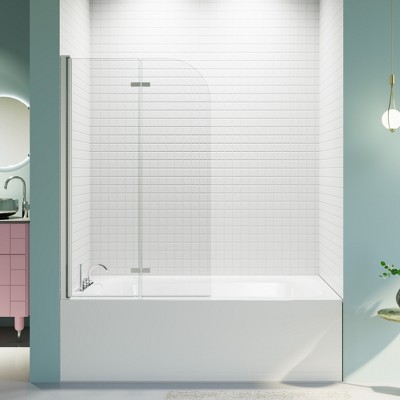 VYNXARIA 34"W*58"H Frameless Folding Pivot Bathtub Door,1/4" (6mm) Thick SGCC Clear Tempered Glass Door,Chrome Finish