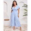 Womens Plus Size Short Sleeve Smocked Waist Wide Leg Summer Jumpsuits - 2 of 4