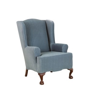 Stretch Pinstripe Wing Chair Slipcover French Blue - Sure Fit