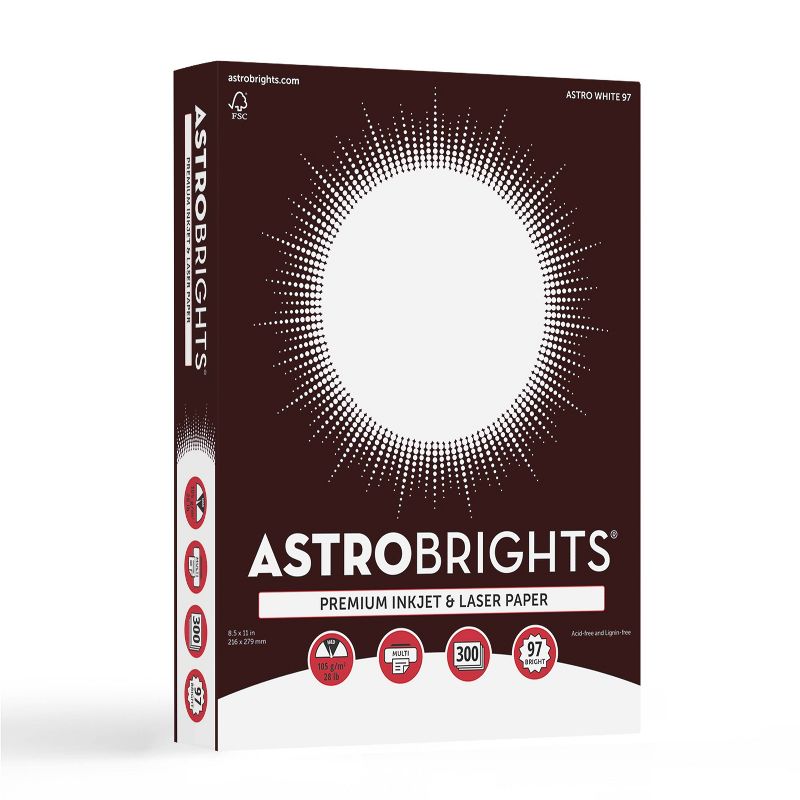 Astrobrights 8.5&#34; x 11&#34; Printer &#38; Copy Paper, 300 Sheets, 28lb - Astro White, 1 of 5
