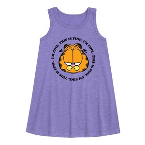 Girls' - Garfield - I'm Fine This Is Fine Graphic Sleeveless Aline Dress - 1 of 3