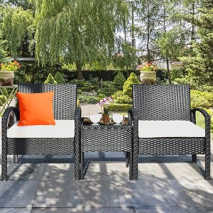 Costway 3PC Patio Rattan Furniture Set Coffee Table Conversation Sofa Cushioned - 1 of 4