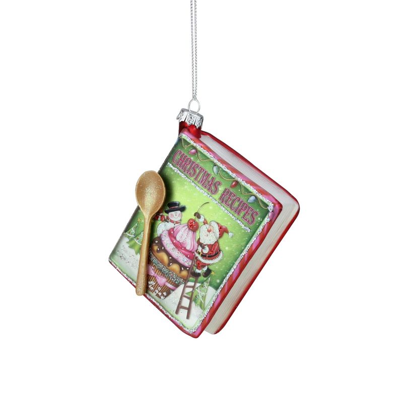 Northlight 4" Red and Green Glittered "CHRISTMAS RECIPES" Glass Book Ornament, 1 of 4