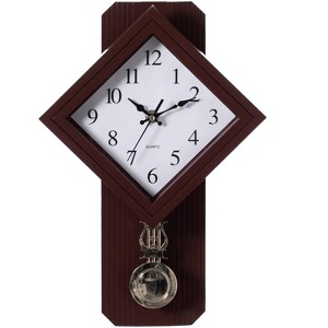 Clockswise Wood- Looking Pendulum Square Plastic Wall Clock for Living Room, Kitchen, or Dining Room, Silent Clock, Battery Powered, Large Wall Clock - 1 of 4