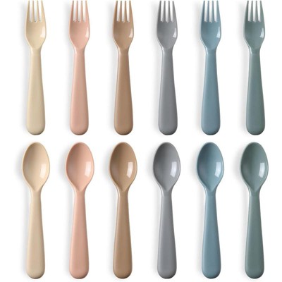 BRINJOY 12-Piece Toddler Utensil Set - BPA-Free Plastic Fork & Spoon Set for Kids, Dishwasher Safe, 6.2 inch Child-Friendly Tableware