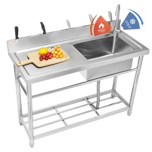 VEVOR Stainless Steel Utility Sink, Free Standing Single Bowl Commercial Kitchen Sink Set w/Workbench, for Garage, Restaurant, Laundry - 1 of 4