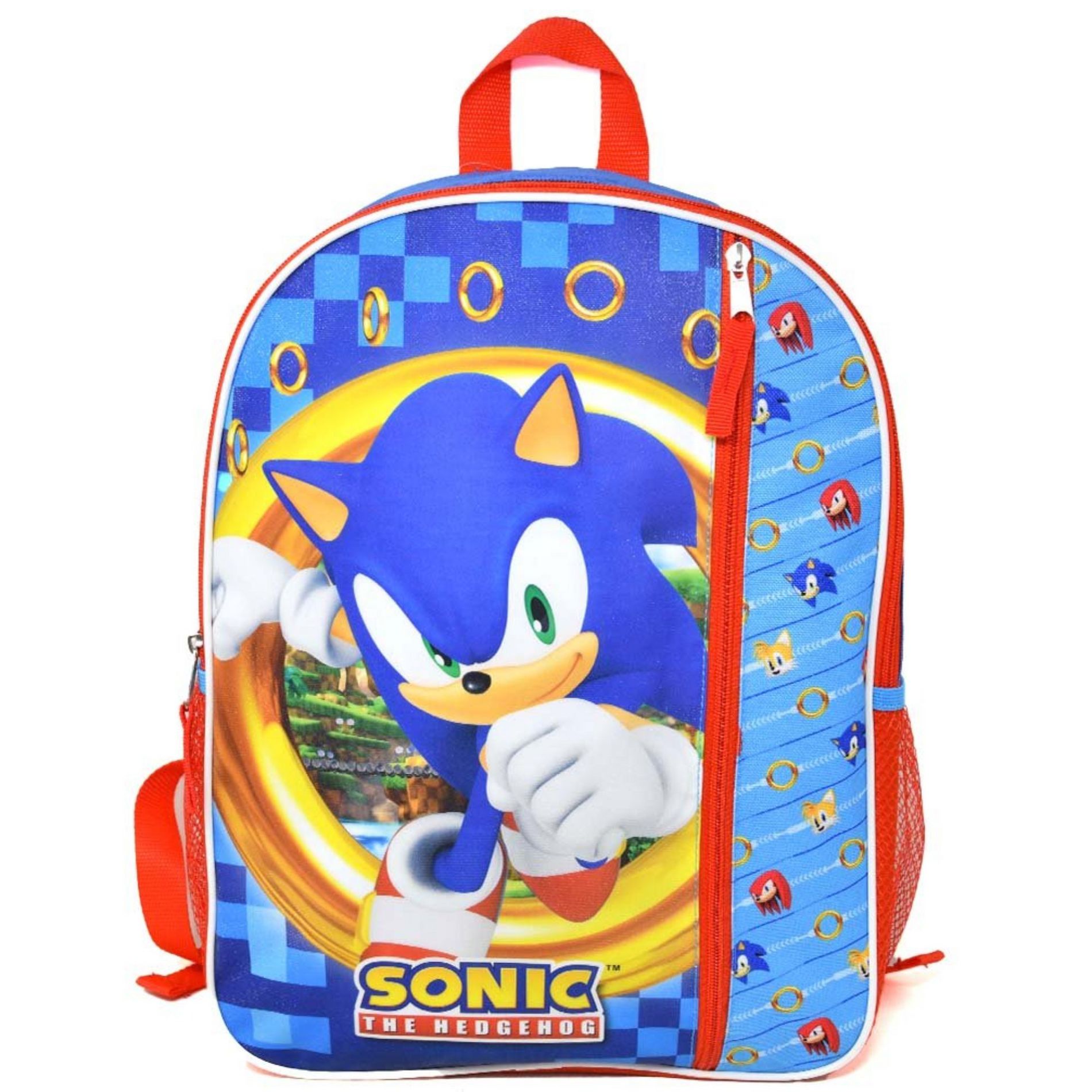 Sonic the Hedgehog 16" Kids Cartoon School Bag with Front Pocket & Side Mesh, Lightweight Travel Backpack for Boys