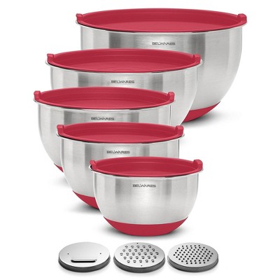 Belwares Set of 5 Stainless Steel Mixing Bowls with Airtight Lids and Graters