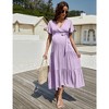 Whizmax Maternity Dress Women's V-Neck Puff Sleeve Pleated Maxi Dress for Baby Shower - 3 of 4