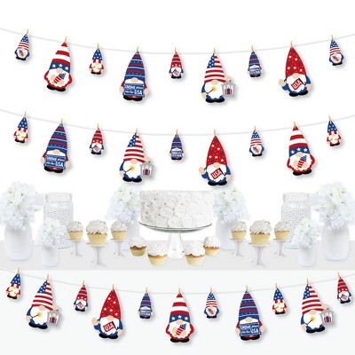 Big Dot of Happiness Patriotic Gnomes - Memorial Day, 4th of July and Labor Day Gnome Party DIY Decorations - Clothespin Garland Banner - 44 Pieces