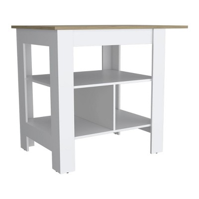 HomeRoots 35" Natural and White Wood Kitchen Island With Storage