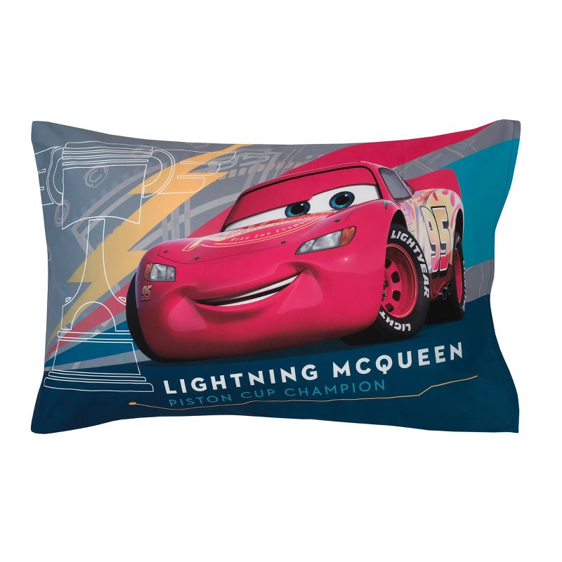 Disney Cars Piston Cup Circuit Blue, Red, and Yellow, Lightning McQueen and Mater 4 Piece Toddler Bed Set, 5 of 7