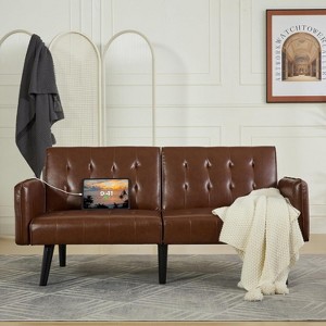 TYBOATLE 65" Convertible Faux Leather Futon Sofa Bed, Modern Upholstered Couch with USB, Folding Loveseat for Small Space, Apartment, Dorm, Office - 1 of 4