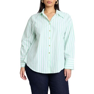 ELOQUII Women's Plus Size Preppy Striped Button Down - 1 of 4