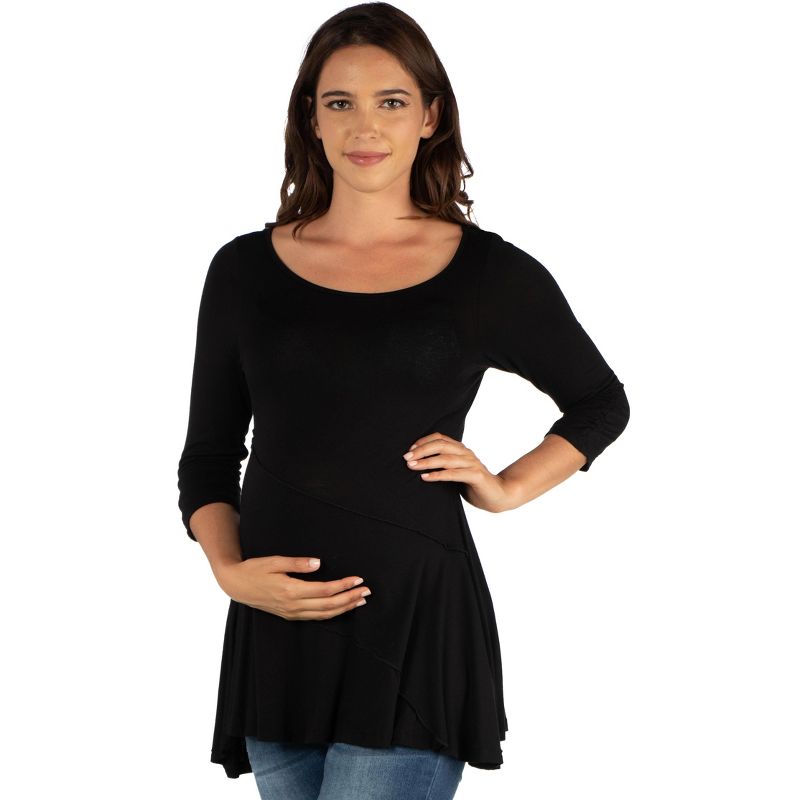 24seven Comfort Apparel Womens Ruched Sleeve Swing Maternity Tunic Top, 2 of 5