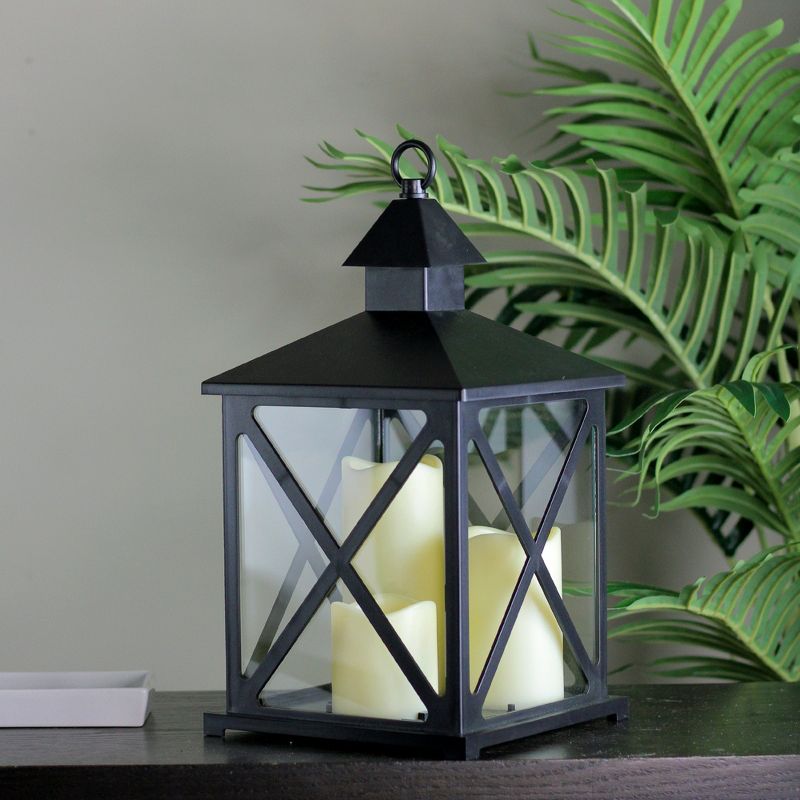 Northlight 12.5" Black Candle Lantern with 3 Flameless LED Candles, 2 of 7