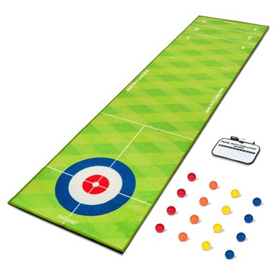 GoSports 2 In 1 10 Foot Shuffleboard Curling Combination MIni Golf Rug Game Challenge Set with 16 Golf Balls and Dry Erase Scoreboard