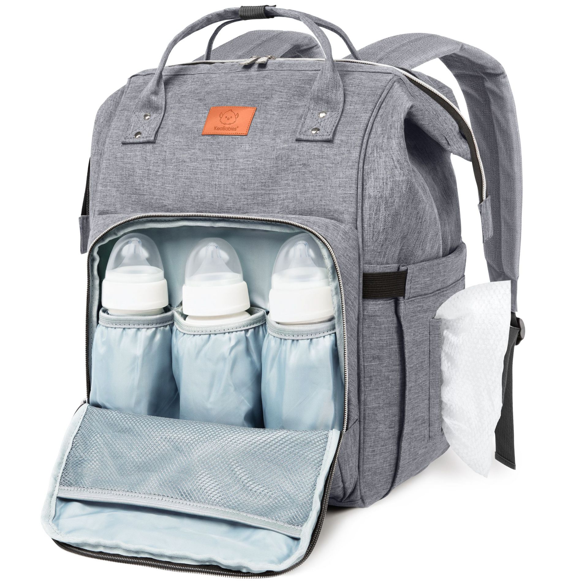 KeaBabies Original Diaper Bag Backpack, Multi Functional, Water-resistant, Large Baby Bags for Girls, Boys (Classic Gray)