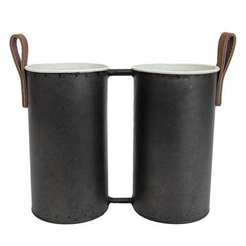 Foreside Home & Garden Footed Caddy Black Metal