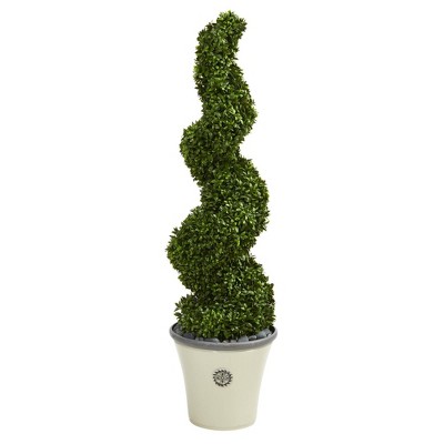 Nearly Natural 52" Indoor/Outdoor Spiral Hazel Leaf Artificial Topiary Tree in Decorative Planter