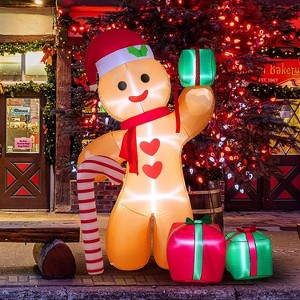 Angel Sar 8FT Inflatable Gingerbread Man, LED Lighted Christmas Decoration with Candy Cane and Gift Boxes, for Indoor Outdoor Use - 1 of 4