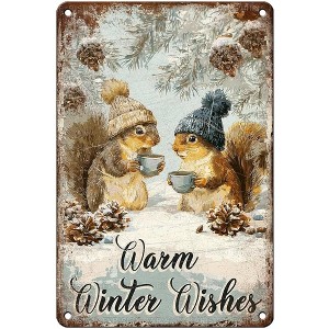 Lomsoe Retro Tin Sign Warm Winter Wishes Vintage Metal Poster Funny Wall Plaque Christmas Decor Christmas Gift 8x12Inch - 1 of 1