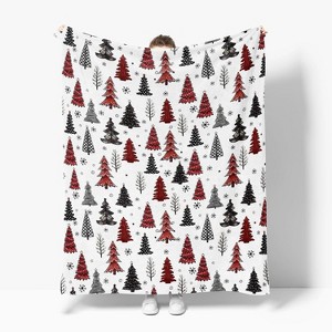 Christmas Flannel Blanket Throw, Christmas Trees Buffalo Plaid Dots Soft Fuzzy Plush Cozy Fleece Blankets - 1 of 4