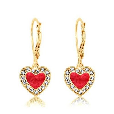 Chanteur Hypoallergenic Kids Jewelry Accessories Heart CZ Yellow Gold Brass Plating Earrings leverback is made from 925 Sterling silver