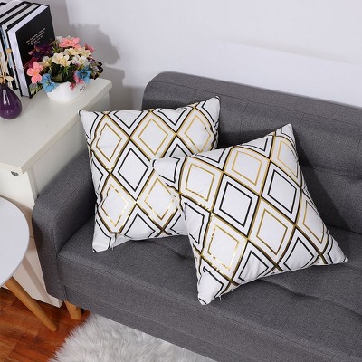 2 Pcs 18" x 18" Polyester Rhombus Print Decorative Pillow Cover Gold  - PiccoCasa