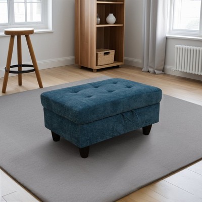 DOMETOUR Blue Flannel Storage Ottoman-Soft Upholstered Living Room Footrest with Hidden Compartment for Bedroom, Entryway, or Small Spaces
