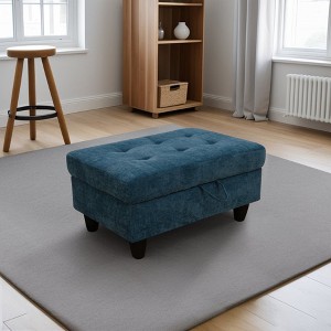 DOMETOUR Blue Flannel Storage Ottoman-Soft Upholstered Living Room Footrest with Hidden Compartment for Bedroom, Entryway, or Small Spaces - 1 of 4