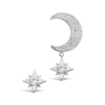 SHINE by Sterling Forever Asymmetric CZ Burst & Crescent Drop Studs