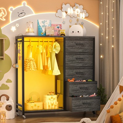 Aheaplus Rollway Dresser with Charge Station and LED Light, Chest With Drawers for Kids Room
