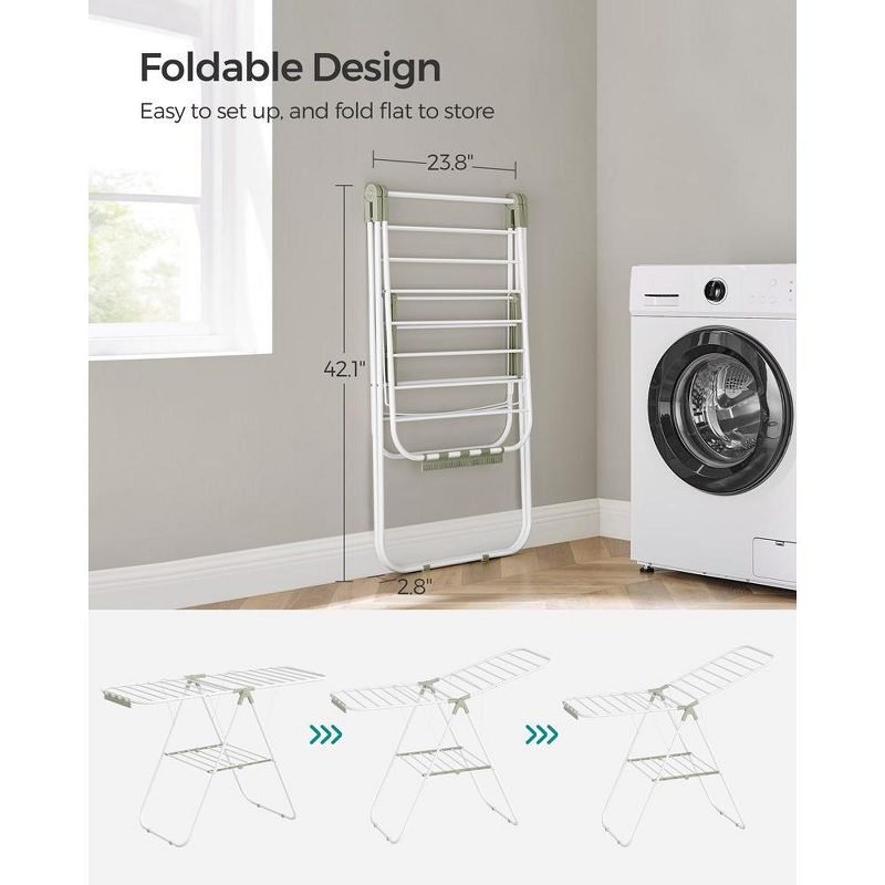 SONGMICS Foldable Clothes Drying Rack with Sock Clips Laundry Drying Rack with Height-Adjustable Gullwings, 4 of 8