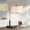 Possini Euro Design Hayven 23 1/2" High Small Mid Century Modern Desk Lamp with Dual USB Ports Black Warm Gold Metal Single Home Office Charging - 2 of 4