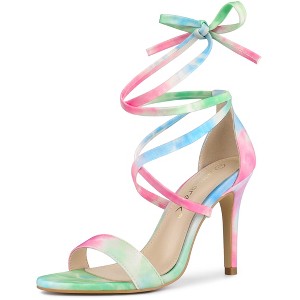 Allegra K Women's Tie Dye Lace Up Stiletto Heel Sandals - 1 of 4