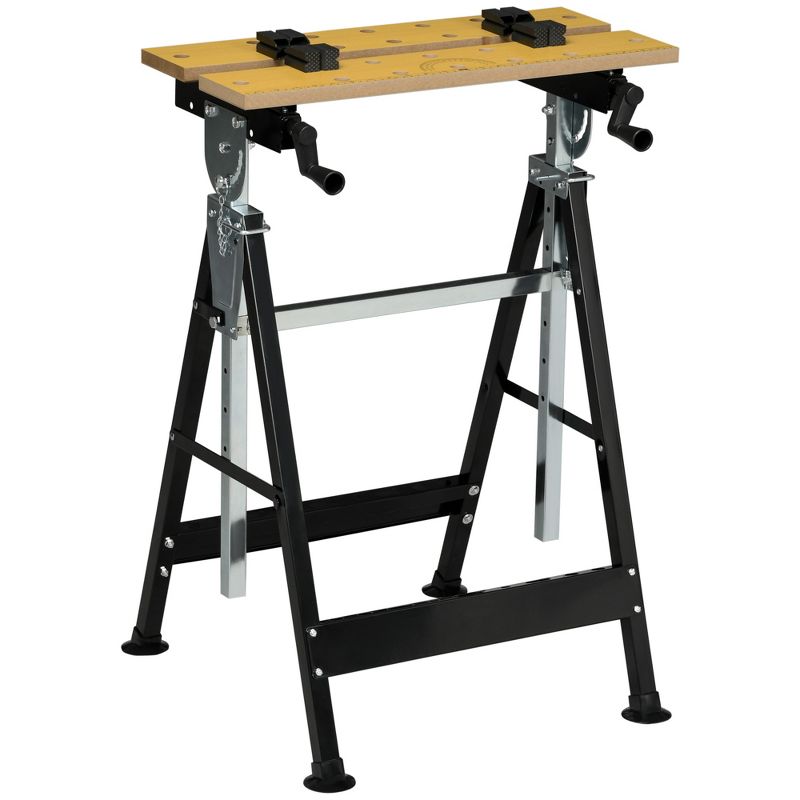 HOMCOM Work Bench Tool Stand with Adjustable Height and Angle, Carpenter Saw Table with 4 Clamps, Steel Frame, 220lbs Capacity, 1 of 7
