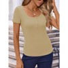 Women's Square Neck Ribbed T - Shirt, Short - Sleeve Button - Front Fitted Top - 2 of 4