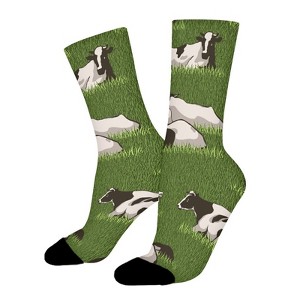 Cow Lying Meadow Women Printed Crew Socks Funny Funky Socks Soft Polyester Novelty Gifts for Artists Men - 1 of 1