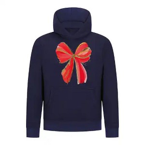 Everyday Kids Christmas Collection Festive Red & Gold Bow Girls Pullover Hoodie – Holiday Sweatshirt - Navy - 1 of 3