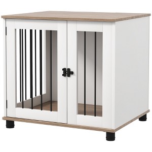 Skyzone Walnut Brown Indoor Dog Crate Furniture: Lockable Side Table End Table for Small/Medium Dogs - 1 of 4