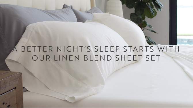Linen Blend Premium Luxury Solid 4PC Bed Sheets Set - Becky Cameron, 2 of 19, play video