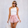 Amaryllis Women's Elastic Waist Scalloped Hem Drawstring Shorts Lightweight Breathable Fabric with Decorative Trim - 4 of 4