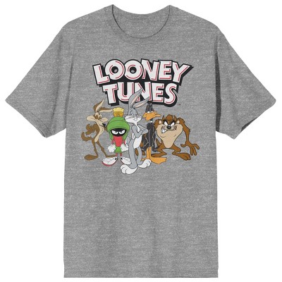 Group Looney : Logo Target Athletic Men\'s Heather Short T-shirt Crew Neck With Sleeve Character Tunes