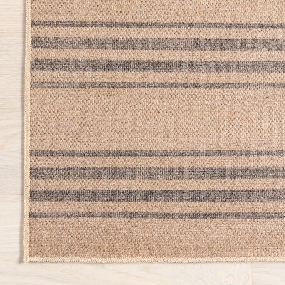 Gray and Beige Striped Synthetic Washable 8' x 10' Area Rug