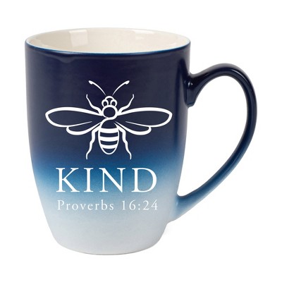 Elanze Designs Kind Two Toned Ombre Matte Navy Blue and White 12 ounce Ceramic Stoneware Coffee Cup Mug