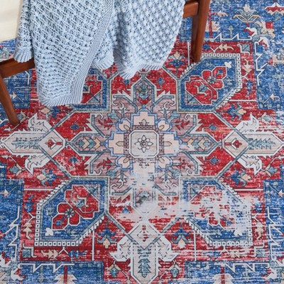 Reversible Tucson Blue and Red Synthetic Area Rug, 4' x 6'