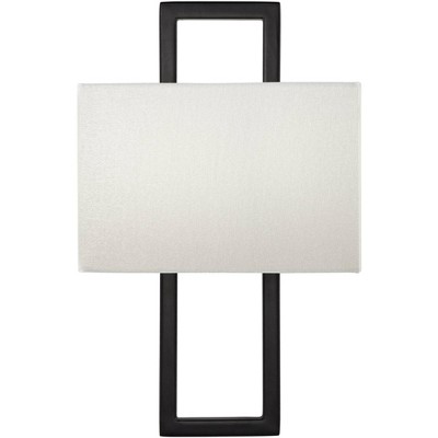 Black Rectangular Modern Wall Sconce with Faux Silk Shade