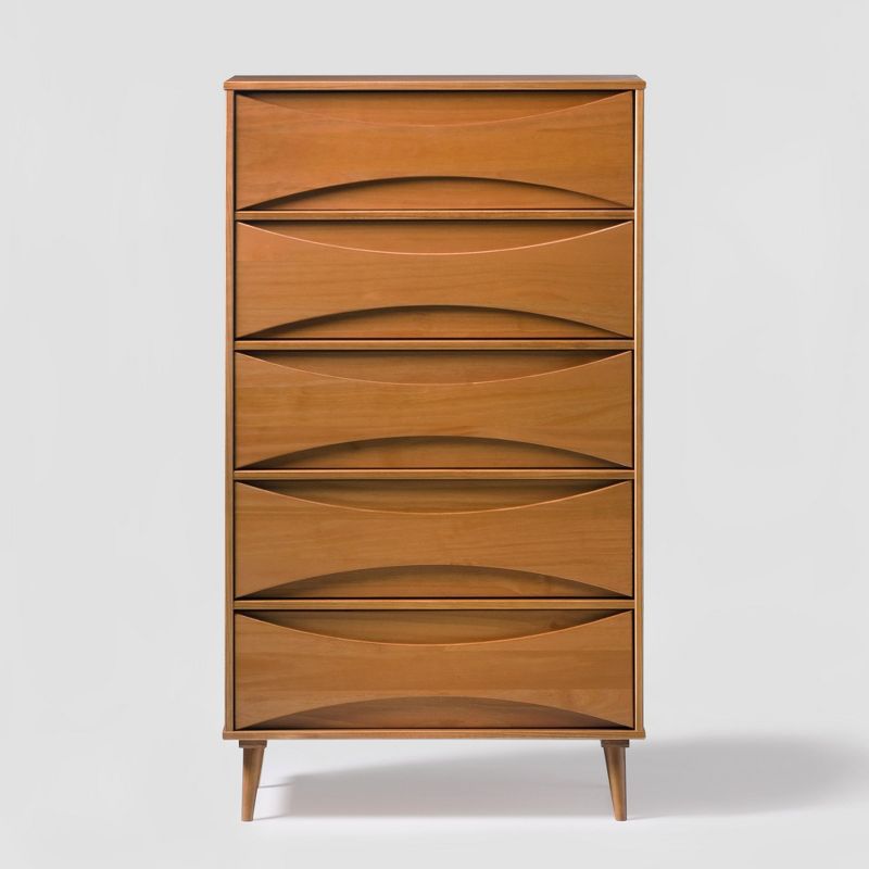 Mid-Century Modern Contoured 5 Drawer Chest of Drawers - Saracina Home, 1 of 19