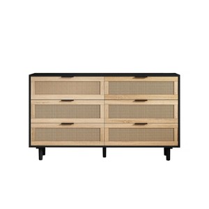 TIRAMISUBEST 51.18" Black Rattan Storage Cabinet with 6 Drawers - Modern Dresser for Bedroom & Office Organization - 1 of 4